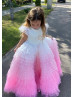 Flutter Sleeves Tulle Gradient Ruffles Flower Girl Dress